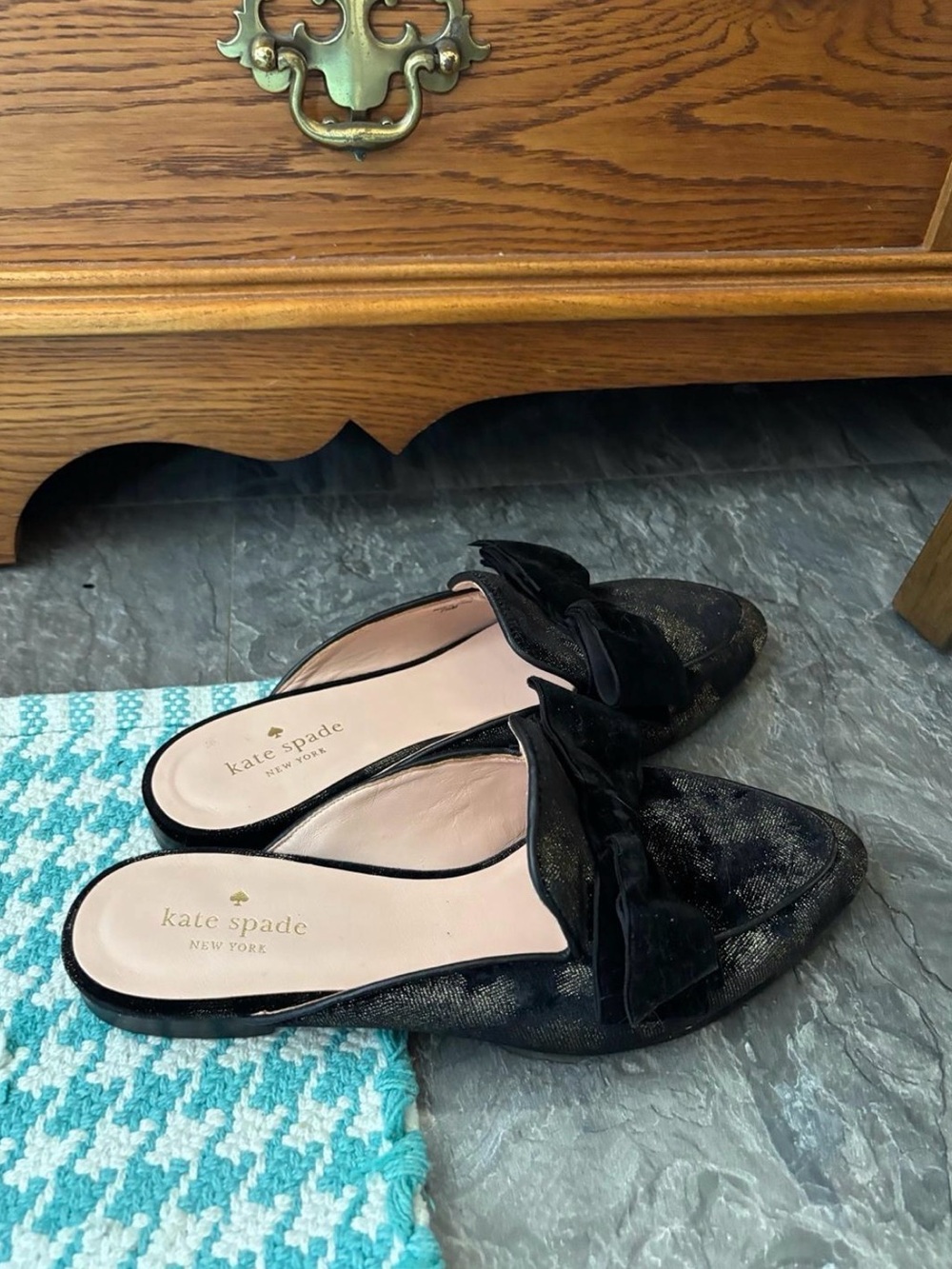 kate spade Black Velvet Bow Mule Slides